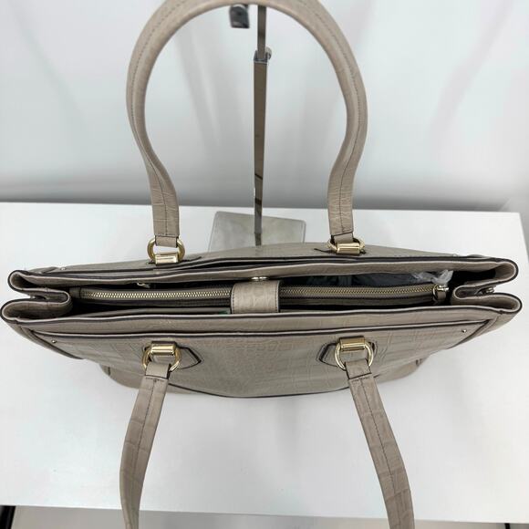Cole Haan Tail Leather Croc Embossed Tote Taupe Double Zip Work Travel - Picture 5 of 14